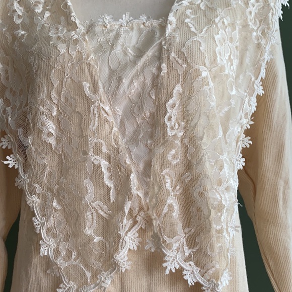 Womens Sz M vintage lace collar knit romantic retro beige casual rare sweater - Picture 5 of 8